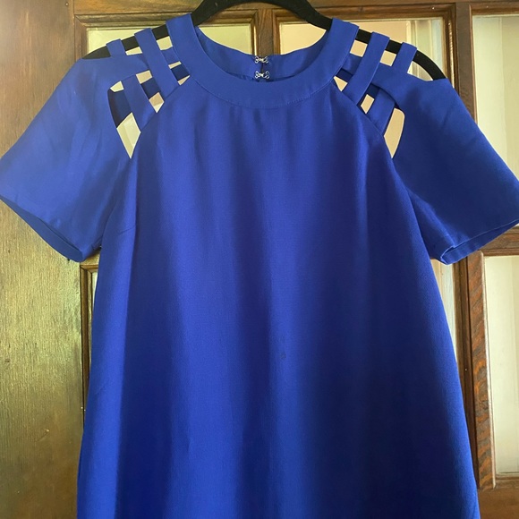 Lulus Shoulder Shrug Cobalt Blue Shift Dress - Picture 6 of 9